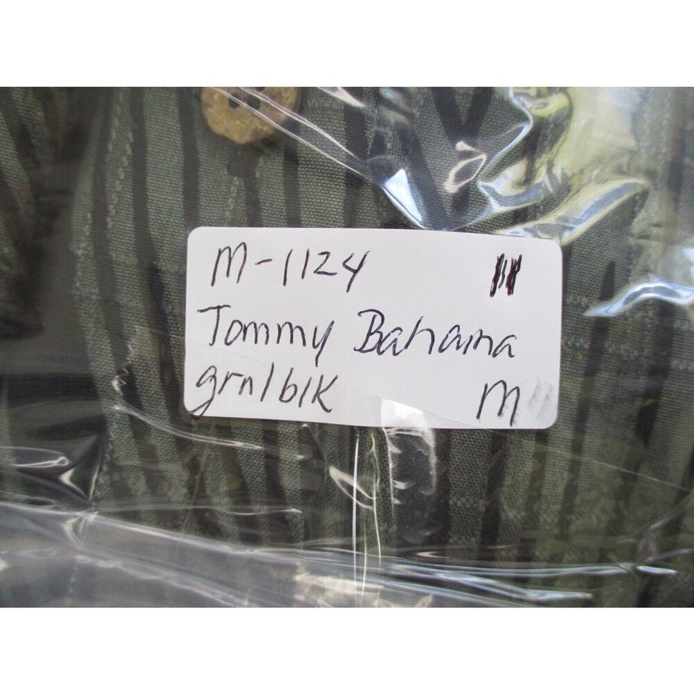 Tommy Bahama Mens Medium Silk Shirt Leaf Print Black Green Camp Hawaiian Pocket - Picture 14 of 14